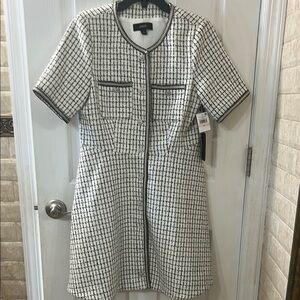 CeCe Black and White Sheath Mini Dress flower buttons classy